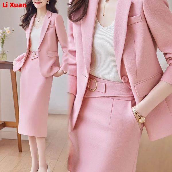 Ternos femininos blazers tecido de alta qualidade inverno roupas formais feminino coreano mulheres escritório trabalho roupas blazer senhoras jaqueta e saias terno conjunto de 2 peças 231024