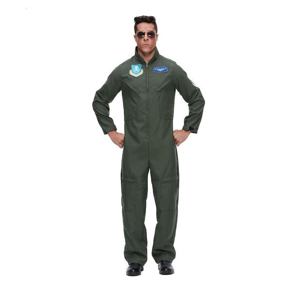Cosplay apagado top gun cosplay terno de vôo uniforme trajes de halloween homens adulto exército verde militar piloto oficial macacãocosplay