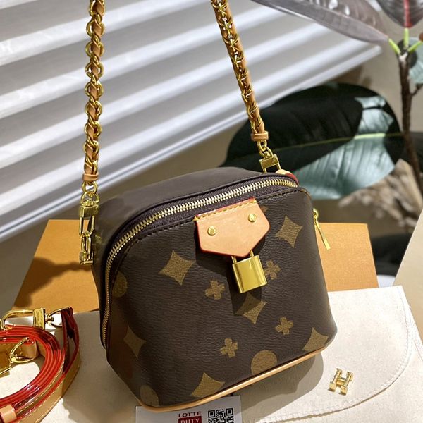 Designer Kleine quadratische Tasche Kettentasche Handtasche Damen Leder Schulter Messenger Bags Verstellbarer Riemen Pendlertasche Würfelbrötchen