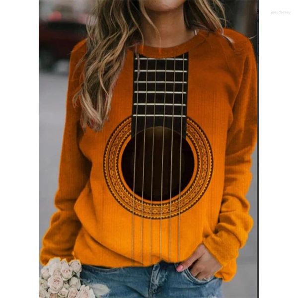 Kadın Hoodies Müzik Enstrümanı Gitar 3D Baskı Sweatshirts Kadın Uzun Kollu Y2K Hoodie Street Giyim Tepeleri Üstleri Kadın Giyim