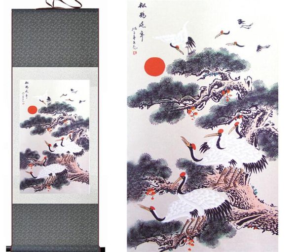 Longevidade Guindaste Pintura Arte Chinesa Pintura Decoração de Escritório em Casa Pintura de Rolagem Chinesa Pintura de Pássaros Pintura Impressa20190611402881