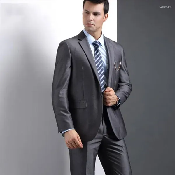 Abiti da uomo Elegent Grigio scuro Giacca da uomo da sposa Giacca slim fit Smoking da sposo Costume Homme Business su misura Terno Masculino 2 Pezzi