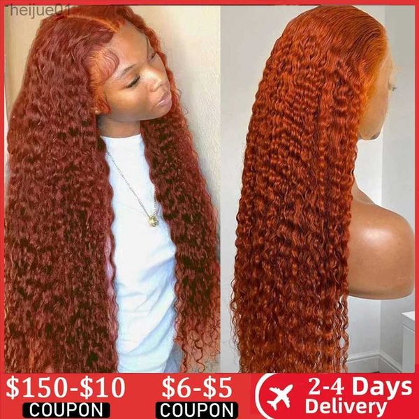 Synthetische Perücken Ingwer Curly Lace Front Perücken 13x4 tiefe lockige Menschenhaarperücken Orange Herbst gefärbt 13x6 HD Deep Wave Lace Frontal PerückenL231024