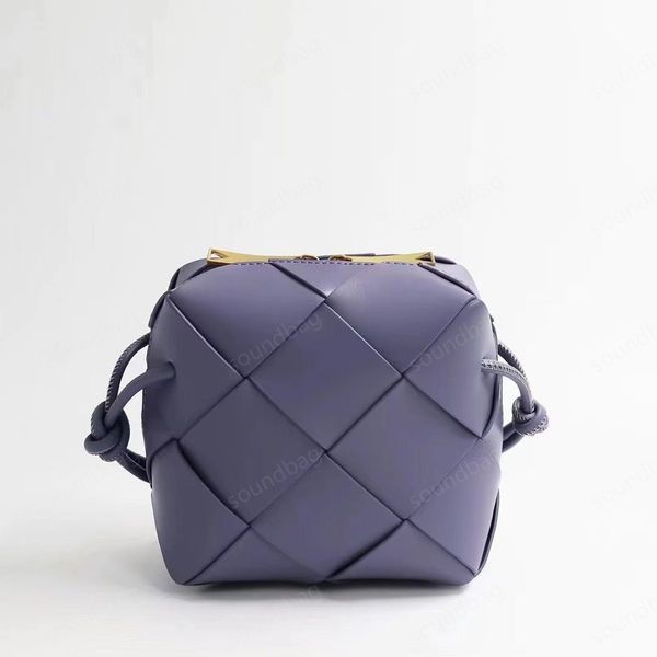 Mini borsa fotografica a strati autunno/inverno: lussuosa vera pelle, motivo intrecciato, trapuntata quadrata di design B-Style-V Mini NERO Marrone Lavanda BIANCO