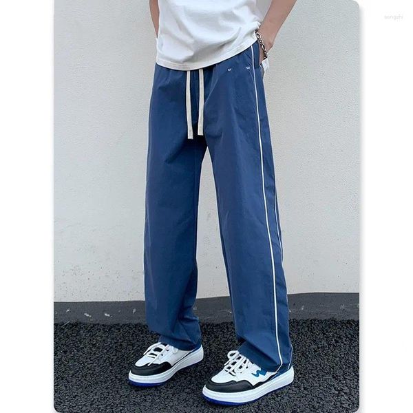 Pantaloni da uomo estivi sottili vintage sportivi casual a righe laterali larghi pantaloni dritti ad asciugatura rapida abbigliamento da uomo