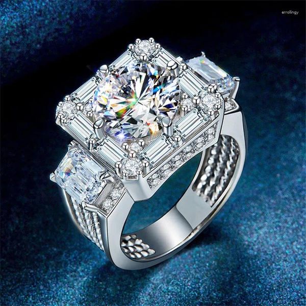 Anelli a grappolo Solitario Maschile 2ct Lab Diamond Cz Anello in argento sterling 925 Fede nuziale di fidanzamento per uomo Pietre preziose Gioielli per feste