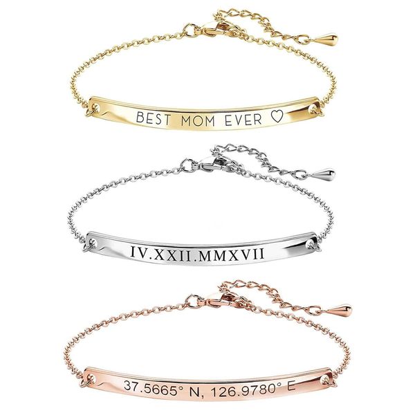 Nuovo semplice titanio inciso in acciaio inossidabile nome lettera nome braccialetto cinturino lungo iniziale etichetta personalizzata braccialetti braccialetti braccialetti dell'amicizia regali gioielli