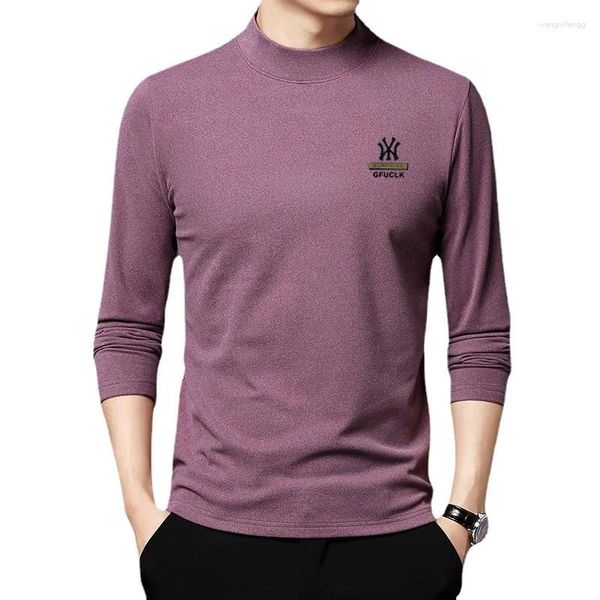 Erkekler Tişörtler Çift taraflı kadife alt gömlek Erkekler için Sonbahar Gençlik Düz Renk Baskı Trendi Uzun Kollu İnce ve Sıcak Kazak Almanca