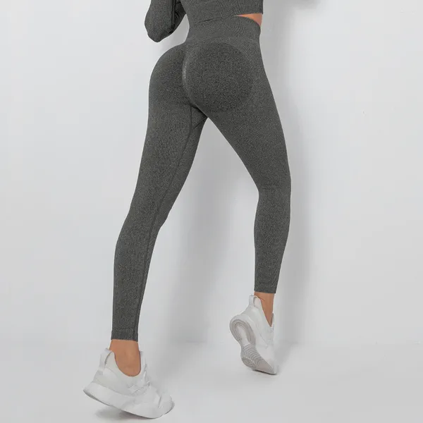 Leggings femininas mulheres com nervuras calças de yoga esportes correndo hip levantamento fitness calças de cintura alta sem costura exercício ginásio roupas