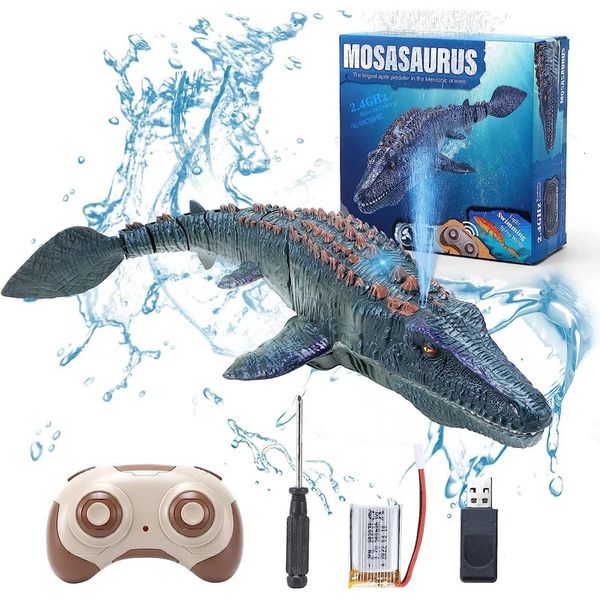 Giocattoli da bagnetto per bambini 2.4G Dinosauro telecomandato Kid Mosasaurus Giocattolo da immersione Barca RC Giocattolo da esterno Acqua per piscina Bagno Giocattoli da bagno per bambini 231024