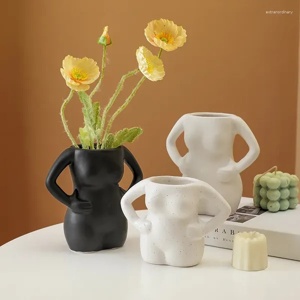 Вазы, креативная керамическая посуда для цветов, украшение дома, входная чашка с брызгами чернил, скандинавская ваза с крестом на талии, человеческая ваза