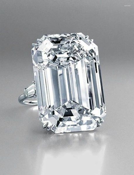 Anéis de cluster clássico 925 prata esterlina esmeralda corte simulado diamantes gemstone casamento anel romântico para mulheres jóias finas