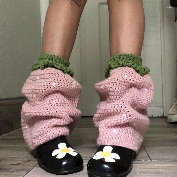Женские носки вязаные контрастного цвета, милые эстетичные сапоги до колена с манжетами, зимние вязаные кавайные носки до щиколотки