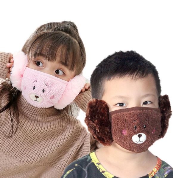 DHL Kinder Niedliche Ohrenschützer Mundmaske Tiere Plüsch Sticken Design 2 In 1 Kind Winter Gesichtsmasken Kinder MouthMuffle Dustpr4742361