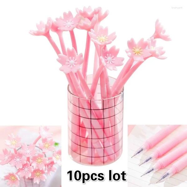 10 pezzi creativi e carini penna gel fiori di ciliegio fiori silicone rosa cancelleria ufficio scolastico forniture regalo di simulazione