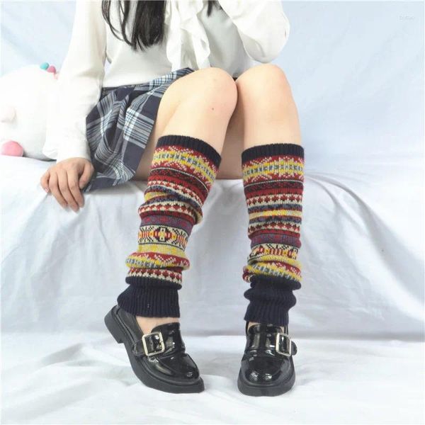 Damensocken, gestrickt, warm, oberschenkelhoch, Lolita, lang, Camouflage, Ethno-Stil, gebündelt, gehäkelt, Wade