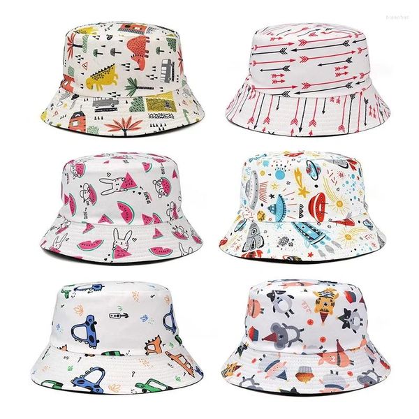 Berretti Cappello da pescatore estivo Cappelli da pescatore reversibili per cartoni animati per donna Uomo Berretto hip-hop Pesca stampata vintage