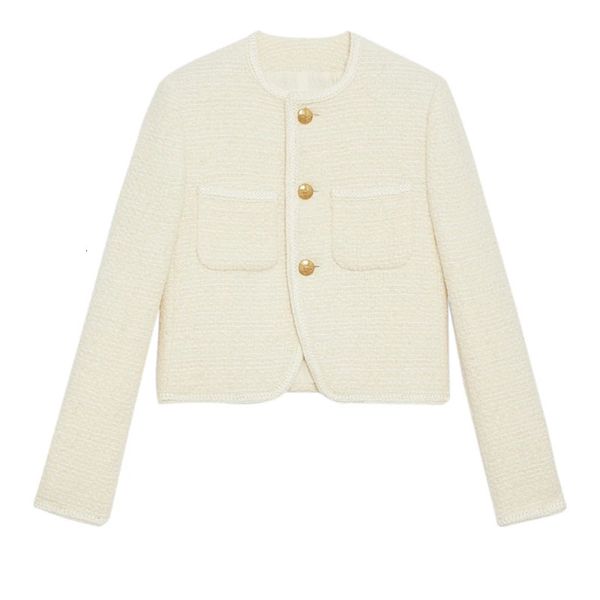 Женские полушерстяные куртки способствуют продажам, корейские модные женские укороченные твидовые куртки, осенне-зимние однобортные шерстяные пальто с золотыми пуговицами 231023