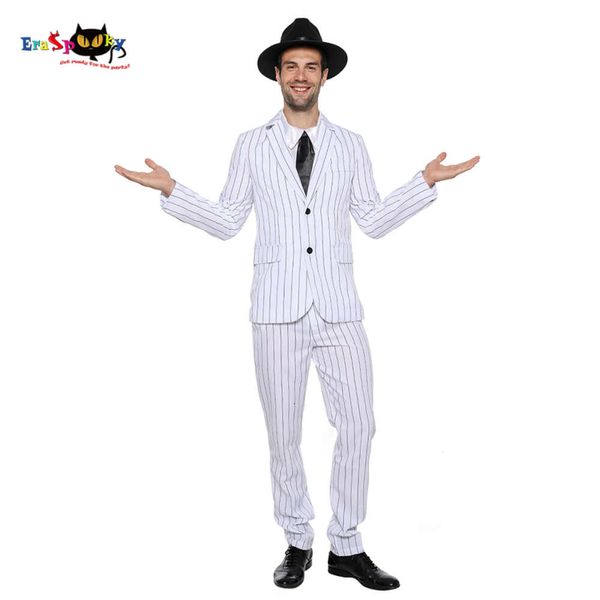 cosplay Eraspooky Retro Movie anni '20 Gangster Giacca da uomo a righe bianche Cosplay Costume di Halloween per abiti da festa per adulticosplay