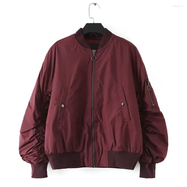 Damen Trenchcoats Rotwein Baumwolljacke Baseballuniform Herbst Winter Kurzmantel Langarm verdicken Pilot Bomber Kleidung