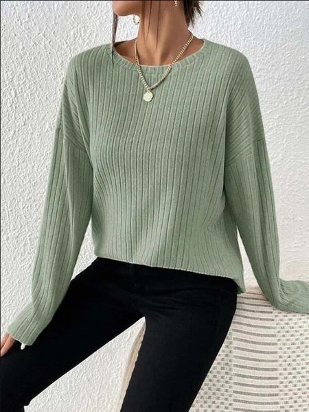 Kadın Sweaters Sonbahar Kadınlar O yakalı uzun kollu gevşek kaburga örgü kazak üstleri dişi örgü kazakları Fryj-23058