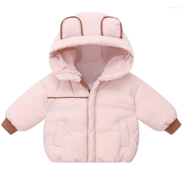 Пуховое пальто для маленьких мальчиков, зимняя куртка, одежда для маленьких девочек, корейская повседневная одежда с рисунком, милая молния с капюшоном, теплая верхняя одежда, модные детские пальто BC756