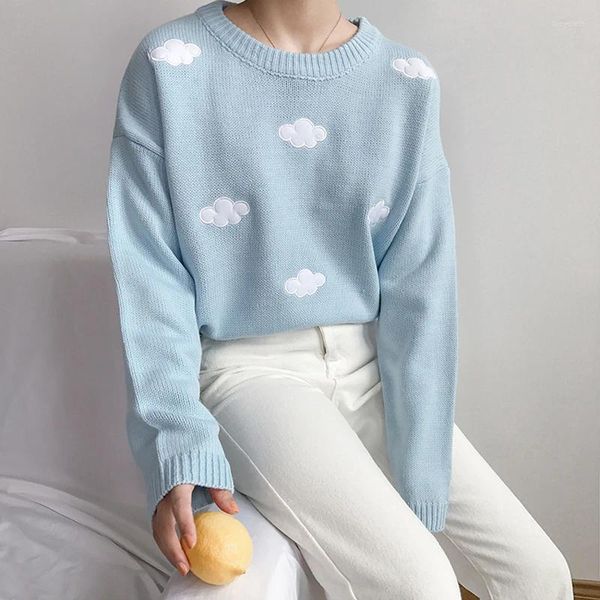 Suéteres femininos mulheres vintage faculdade solta nuvens suéter feminino coreano punk grosso roupas fofas para