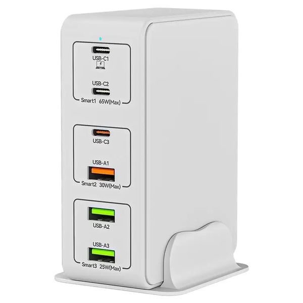 818H 120 W PD Schnellladegerät, tragbares Netzteil, 3 USB-C + 3 USB-A Reise-Wandladegerät – Schwarz / EU-Stecker