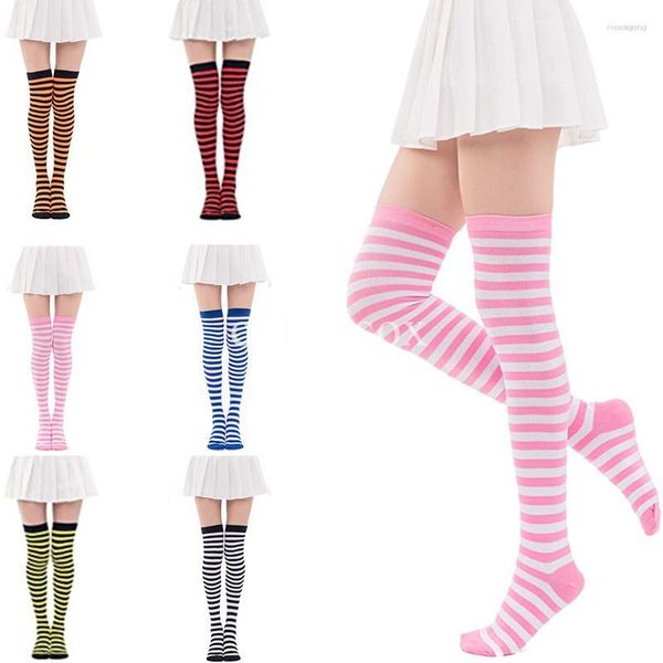 Sport-Socken, Kompressionsstrümpfe für Damen, lang, Oberschenkel hoch, bunt gestreift, über dem Knie, Lolita, Damen, Mädchen, Wärmer