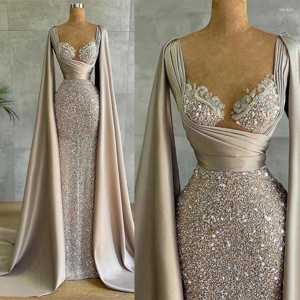 Parti Elbiseleri Lüks Deniz Kızı Akşam Şapka Kol Sergileri Resmi Prenses Prom Gowns Arap Robe de Soriee2023 Vestidos Noche Abiye