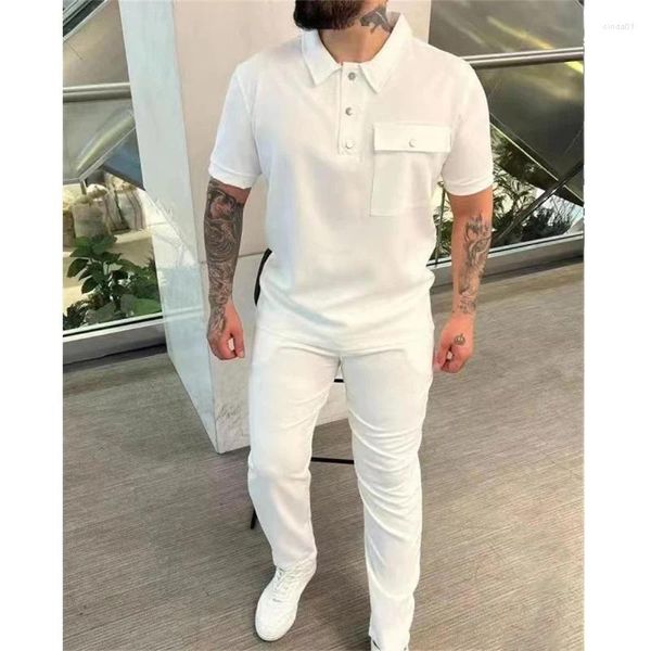 Tute da uomo Primavera Autunno Set Casual Tuta sportiva allentata Solido Comoda polo a maniche corte e pantaloni in due pezzi