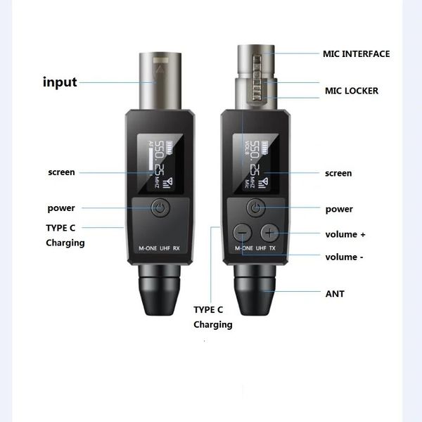 Walkie Talkie M-ONE Microfones UHF DSP com fio para sistema sem fio XLR Transmissor Receptor Adaptador de sinal para microfone condensador dinâmico de 48V 231023