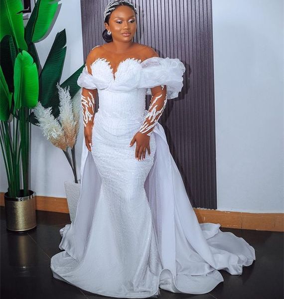 Actaric Aso Ebi Plus Size White Romaid Свадебное платье с блестками