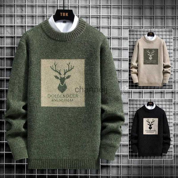 Мужские свитера 2023, осенние винтажные свитера, уродливые свитера для мужчин, вязаный свитер, мужской пуловер с принтом оленя, Harajuku, белый бархатный свитер с подкладкой YQ231024