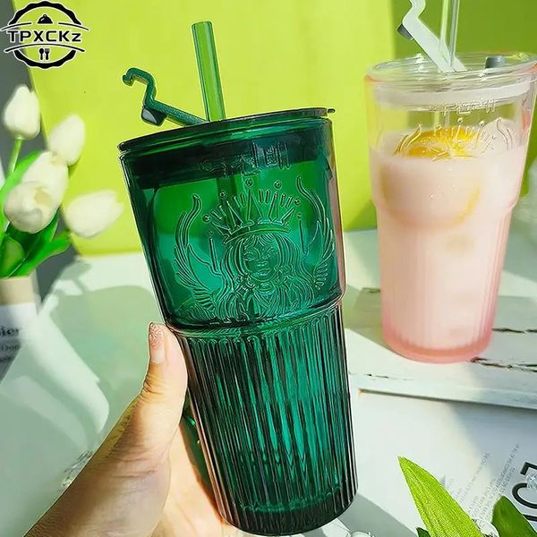 Кружки, чашка для молока, модель зеленой богини, стакан для воды с крышкой и соломинкой, прозрачные пузырьки для чая, кофе, посуда для напитков, десерт 231023