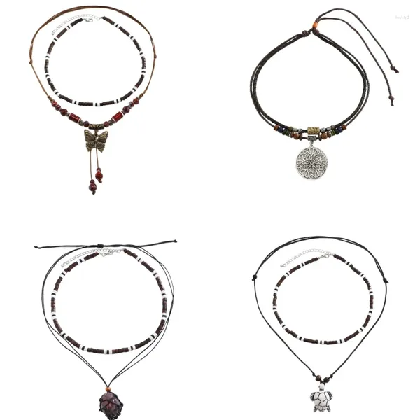 Anhänger Halsketten Bohemian Ethnischen Stil Halskette Handgemachte Keramik Holz Perle Schmetterling Choker Einstellbare Frauen