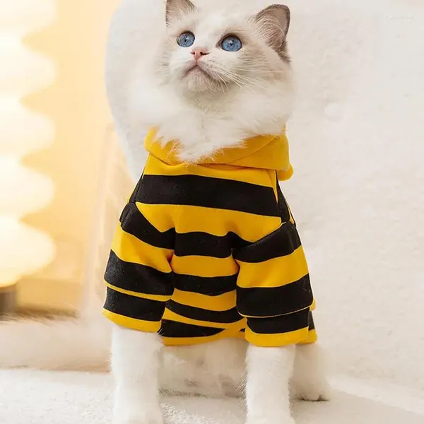 Trajes de gato Abelha Halloween Hoodie Pet Feriado Cosplay Anti-Derramamento Engraçado Bonito Roupas Quentes para Gatos Adultos Jovens