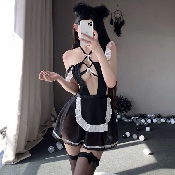 Cosplay empregada doméstica cosplay sexy traje mulher roupas eróticas lingerie sexo tanga terno dividir mini saia de renda para freeshipping dropshipping 2023