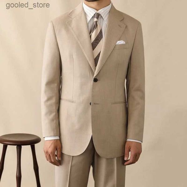 Herrenanzüge Blazer Vintage Khaki Einreihiger Designeranzug Zweiteiliger Hochzeitsfestanzug Bräutigam Bankett Herrenanzug Slim Fit Come Homme Mariage Q231025