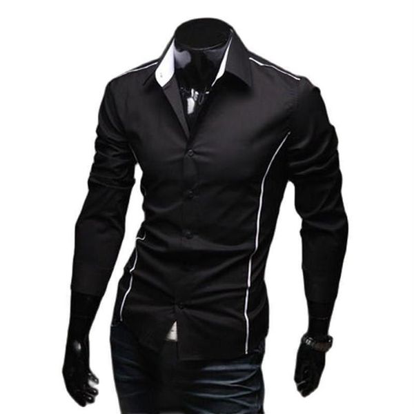 Homens camisetas Tubulação Fit Camisas 5902 Muscle Camisa Borda Manga Luxo Vestido Casual Designer 3 Cor Elegante Long254s