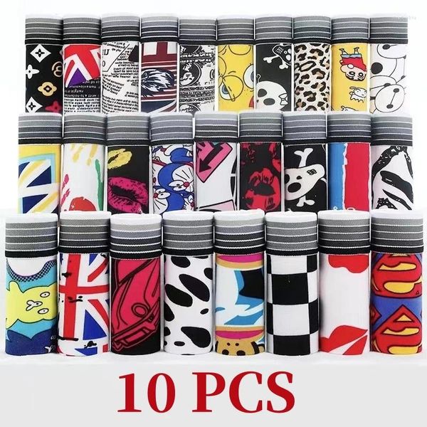 Underpants 10pcs / roupa interior masculina cartoon shorts divertido anime moda impresso boxer macio tecido respirável homens sexy