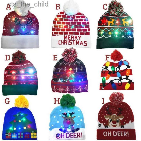 Gorro/bonés de caveira EM VENDA! 2024 ano novo led malha chapéu de natal gorro acender iluminar chapéu quente para crianças adultos ano novo natal decorl231025