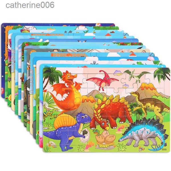 Puzzle Puzzle in legno 30 pezzi Storia di dinosauri animali Puzzle Cartoon Bambini in età prescolare Baby Learning Puzzle Aereo Puzzle ToyL231025
