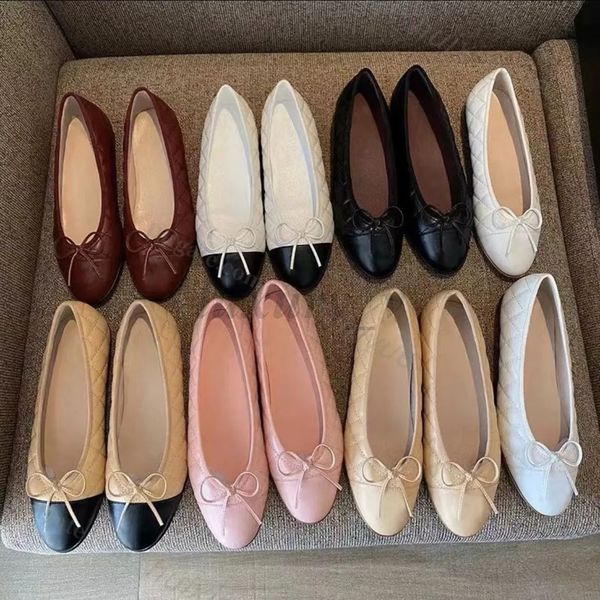 Ballettschuhe Designer Damen Kleid Schuhe Basic Leder Freizeitschuh Tweed Stoff Splice Bow Round Ballets Müßiggänger Lady Flats