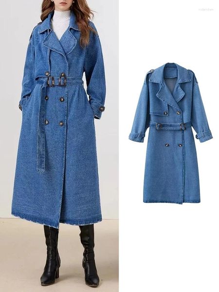 Trench da donna Denim blu per donna Cappotto doppiopetto autunno donna 2023 Streetwear a maniche lunghe