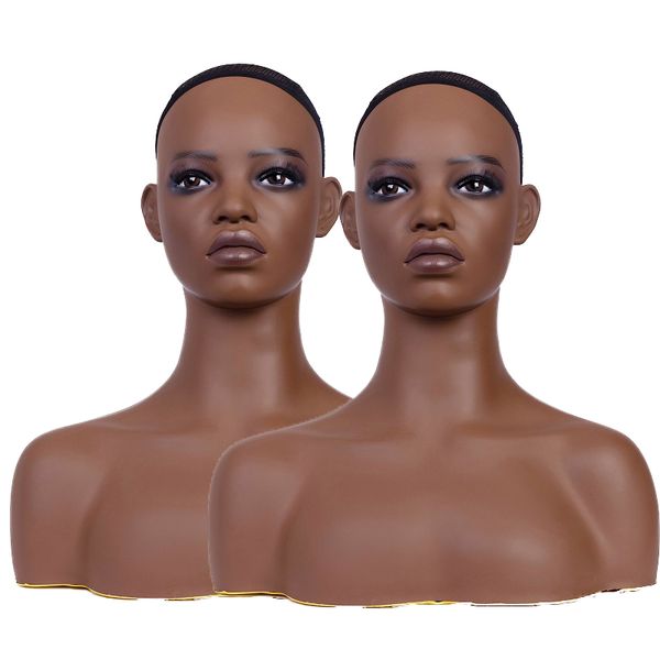 USA Magazzino Nave libera 2 PZ/LOTTO manichino per capelli in PVC femminile nero in vendita fabbrica di testa di manichino per esposizione parrucca