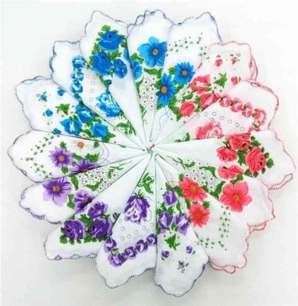 Têxteis para casa cortador de algodão senhoras lenço artesanato vintage lenço floral lenços de casamento 3030cm cor aleatória gwd65898104006