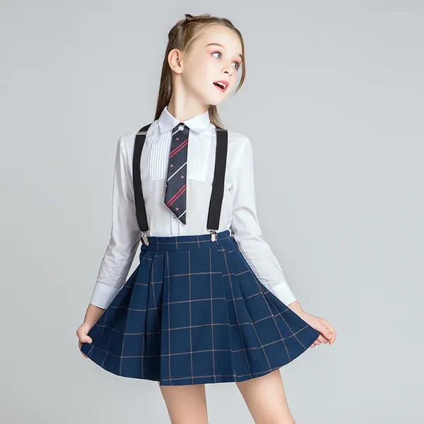 Conjuntos de roupas Escola Meninas Uniforme Roupas Definir Camisas Brancas Mini Vestido Chorus Stage para 2 3 4 6 8 10 12 14 anos de idade RKS185002