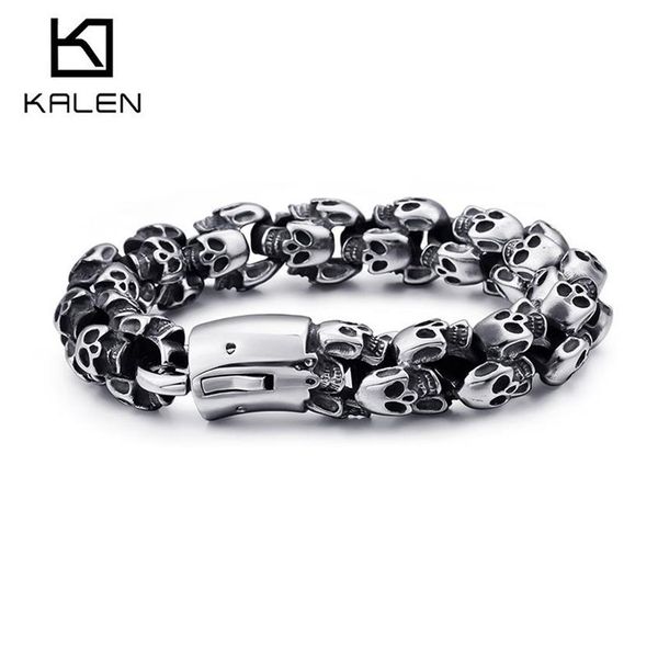 Kalen grande aço inoxidável brilhante crânio charme pulseiras masculino menino punk esqueleto moda jóias presente para grande men299t