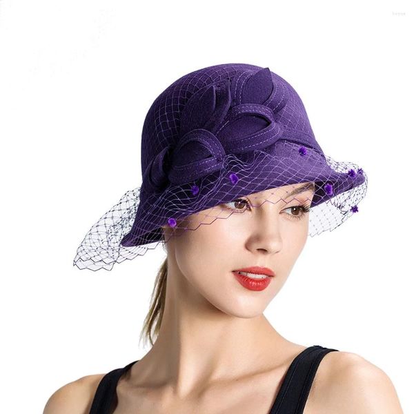 Boinas chapéu elegante ou lã de casamento feltro cloche senhora moda chapéus inverno W10-4031